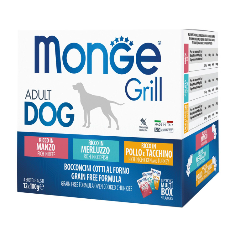 Monge Grill pour chien au boeuf, cabillaud, poulet et dinde